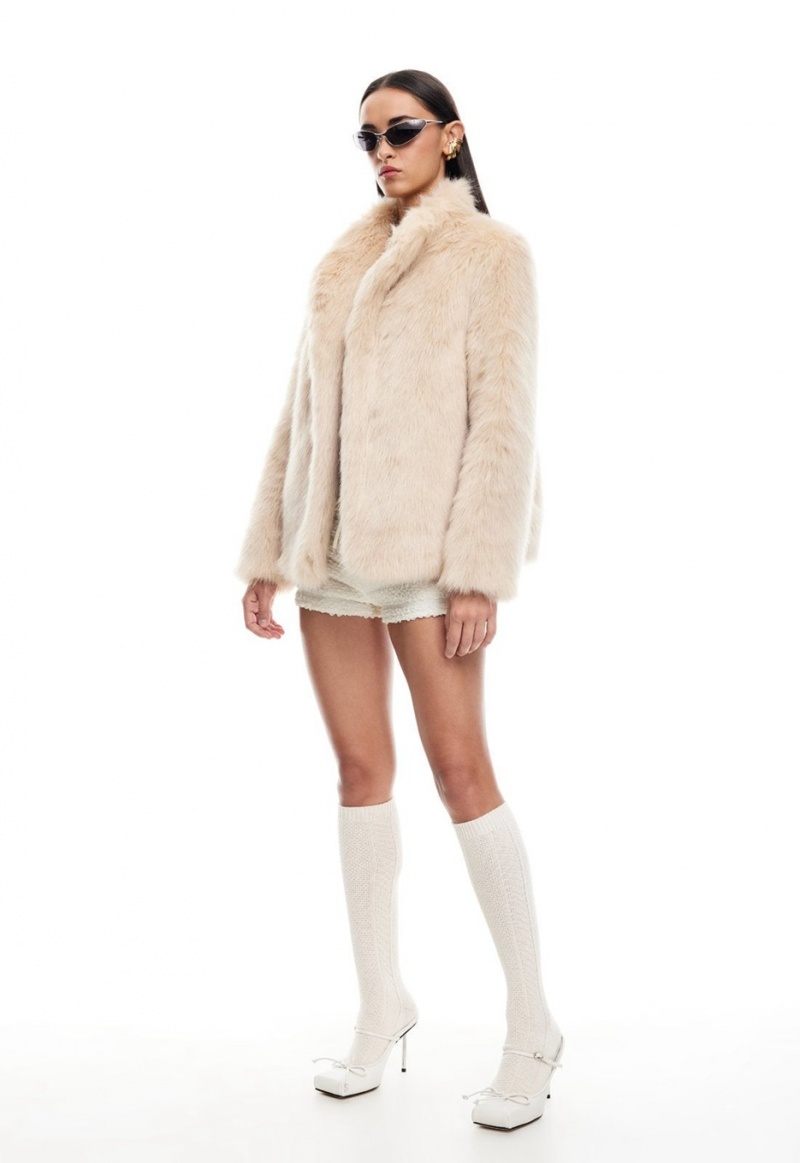 Lioness Bada Bing Faux Fur Mantel Beige | Nederland-WKADF4567