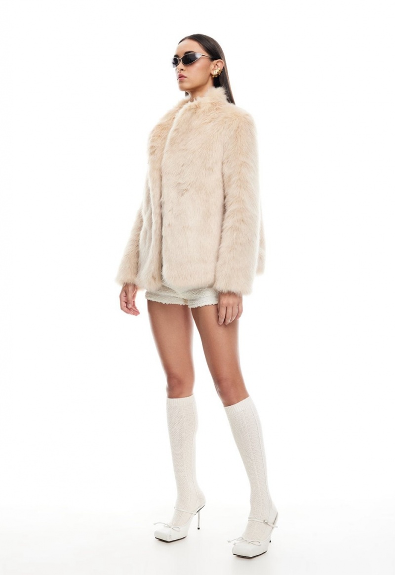 Lioness Bada Bing Faux Fur Mantel Beige | Nederland-WKADF4567