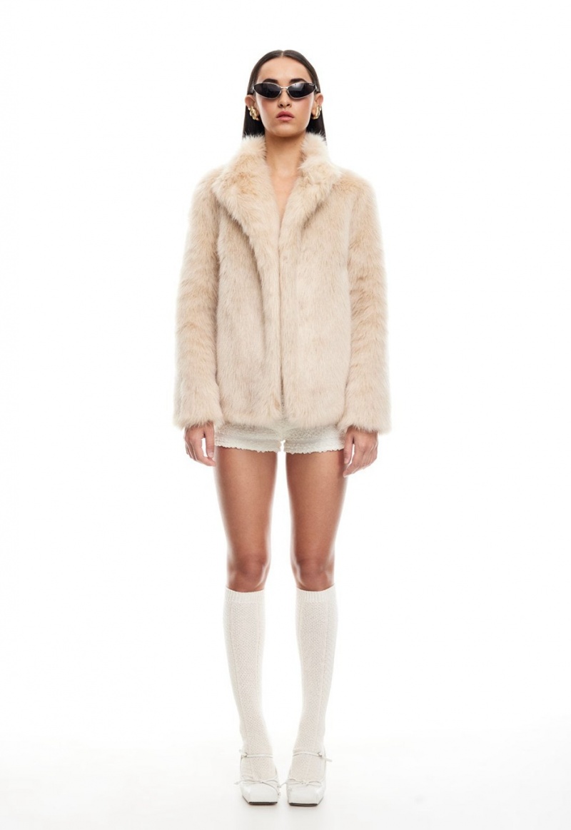 Lioness Bada Bing Faux Fur Mantel Beige | Nederland-WKADF4567