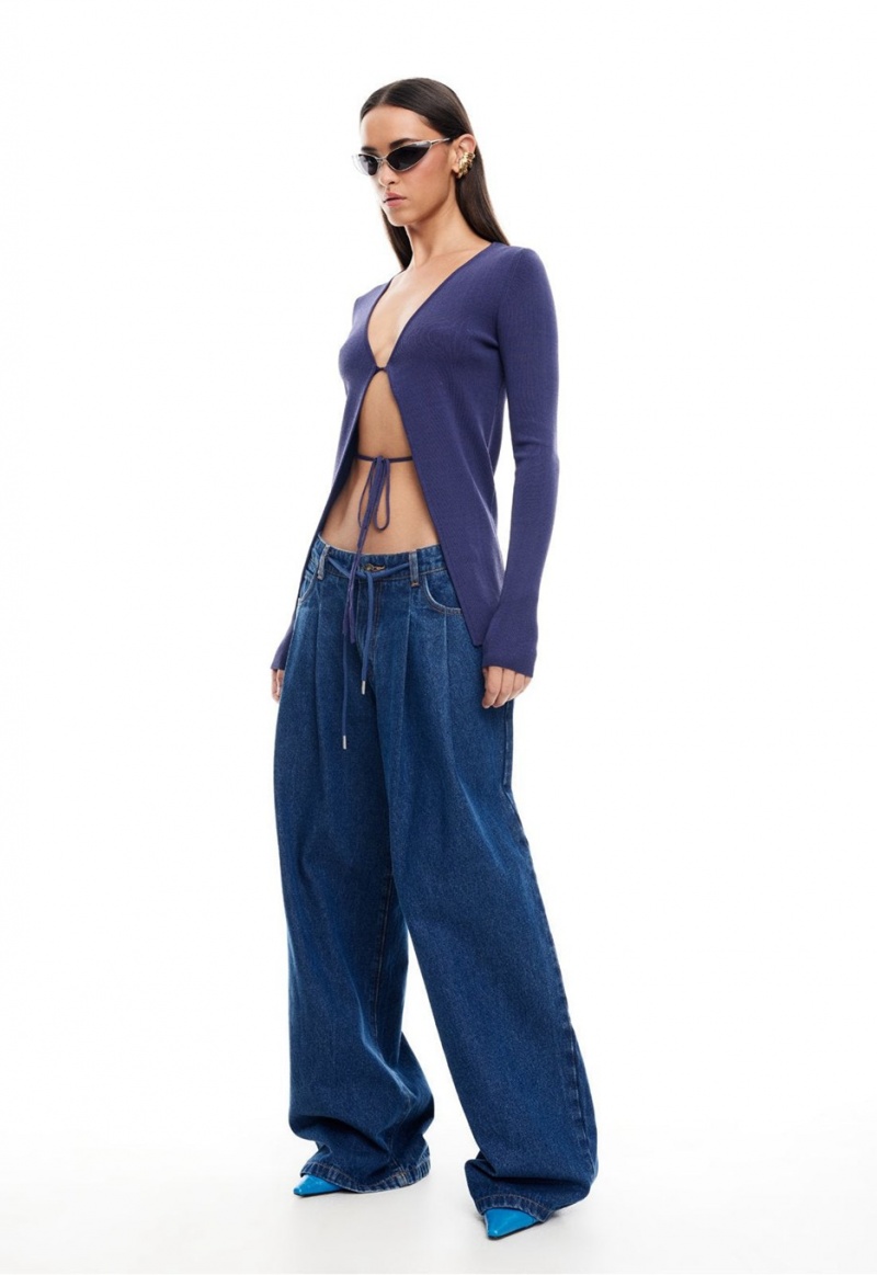 Lioness Slouched Tie Up Jeans Donkerblauw | Nederland-KBDXY4520